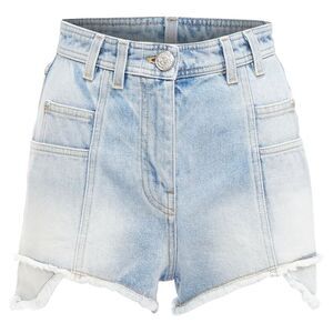 Balmain washed cotton denim panel pockets cut cutaway cargo shorts